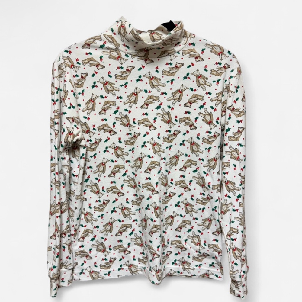 Vintage Alexis Reed Christmas Turtleneck with Mistletoe and Teddy Bears